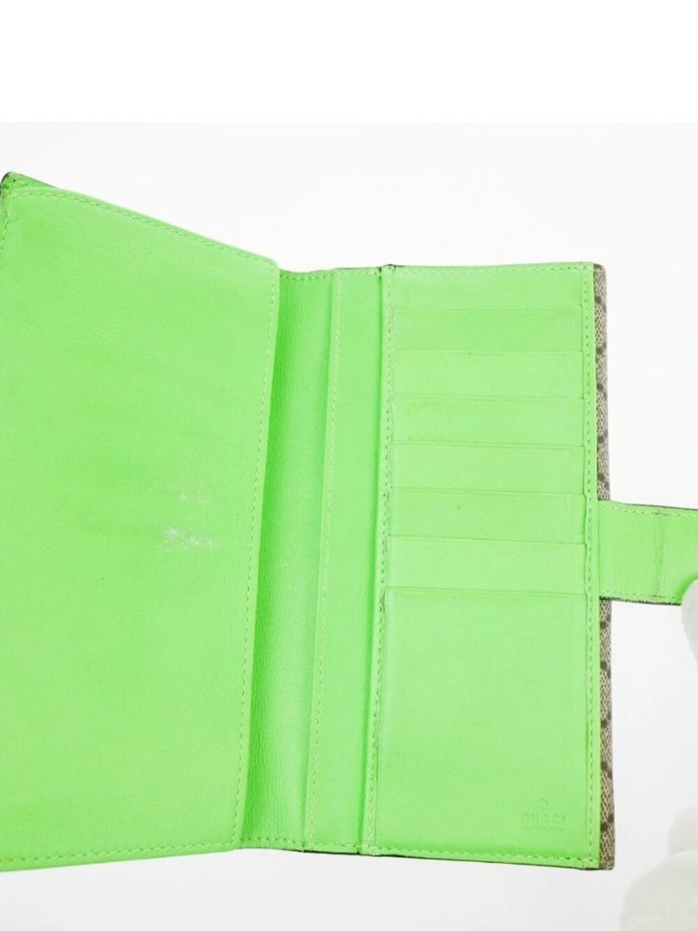 GUCCI GG heart Bifold Long Wallet Supreme Leather Green Beige GHW 01KC911 - Picture 9 of 15